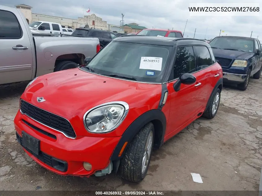 2012 Mini Cooper S Countryman VIN: WMWZC3C52CWM27668 Lot: 40268932