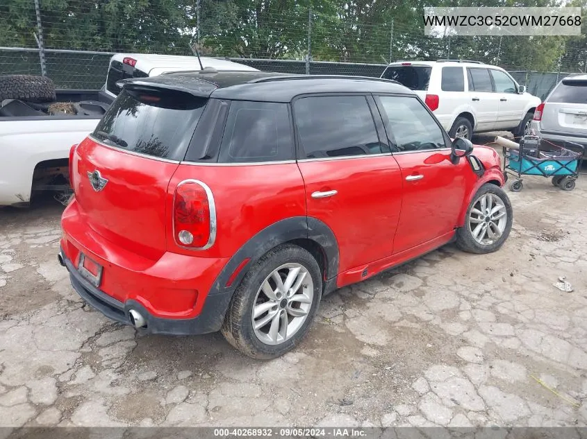 2012 Mini Cooper S Countryman VIN: WMWZC3C52CWM27668 Lot: 40268932