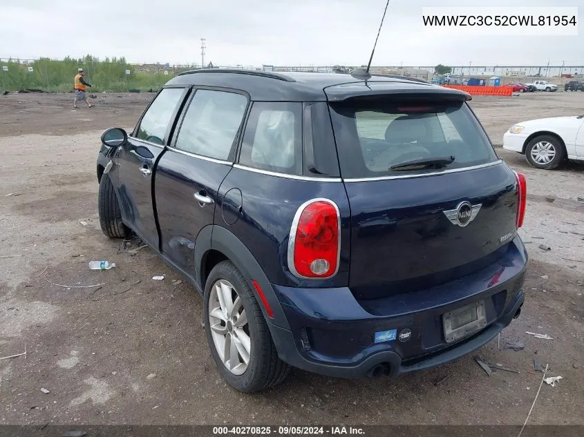 2012 Mini Cooper S Countryman VIN: WMWZC3C52CWL81954 Lot: 40270825