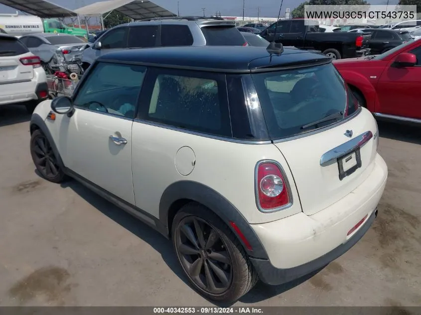 2012 Mini Cooper VIN: WMWSU3C51CT543735 Lot: 40342553