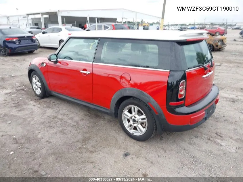 2012 Mini Cooper Clubman VIN: WMWZF3C59CT190010 Lot: 40350027