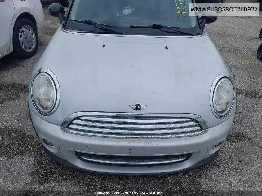 2012 Mini Cooper VIN: WMWSU3C58CT260927 Lot: 40538495