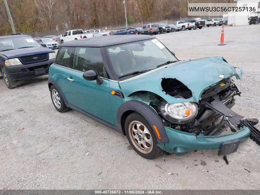 2012 Mini Cooper VIN: WMWSU3C56CT257136 Lot: 40725672