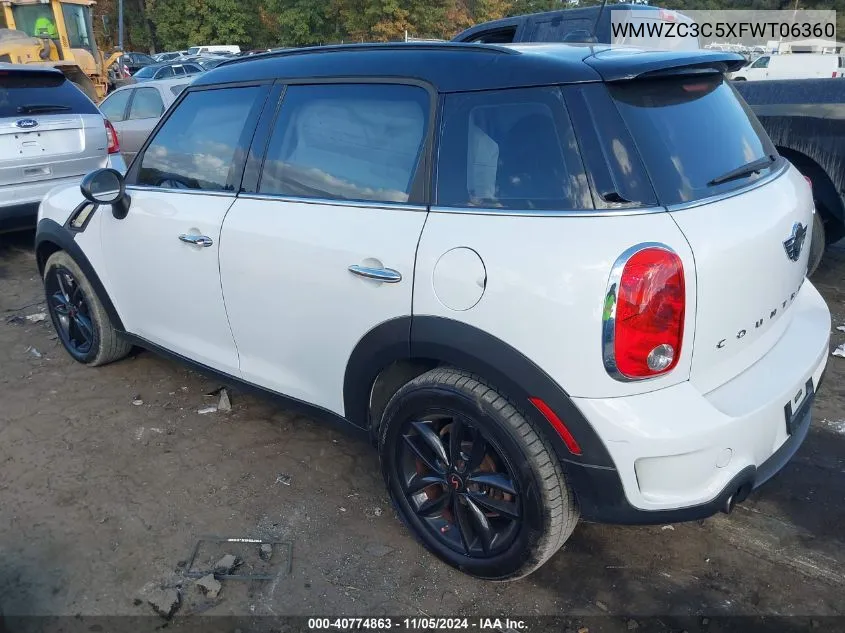 2015 Mini Countryman Cooper S VIN: WMWZC3C5XFWT06360 Lot: 40774863