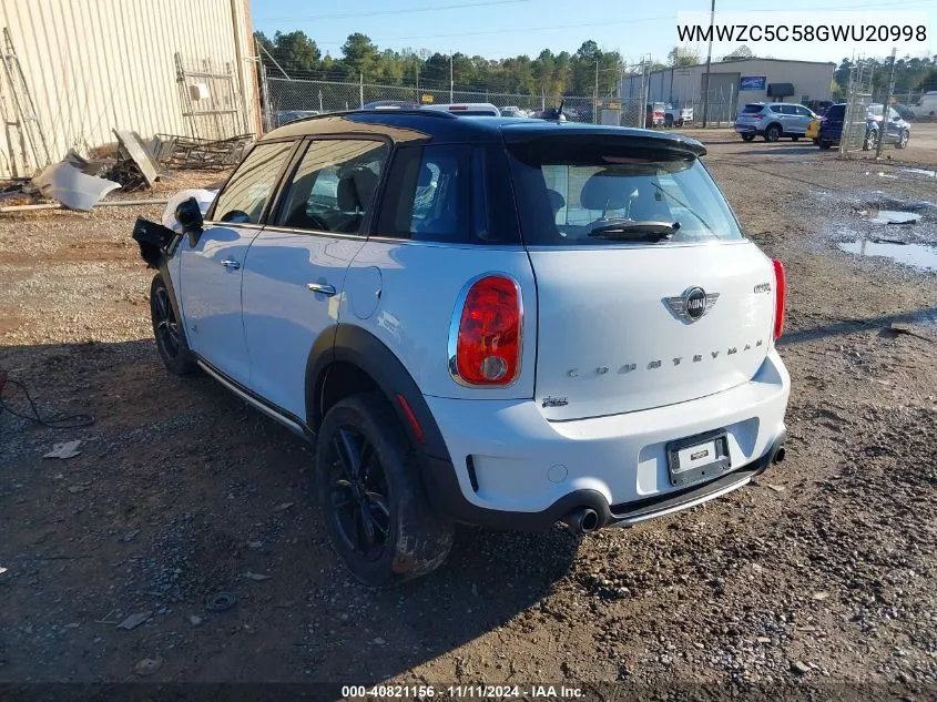 2016 Mini Countryman Cooper S VIN: WMWZC5C58GWU20998 Lot: 40821156