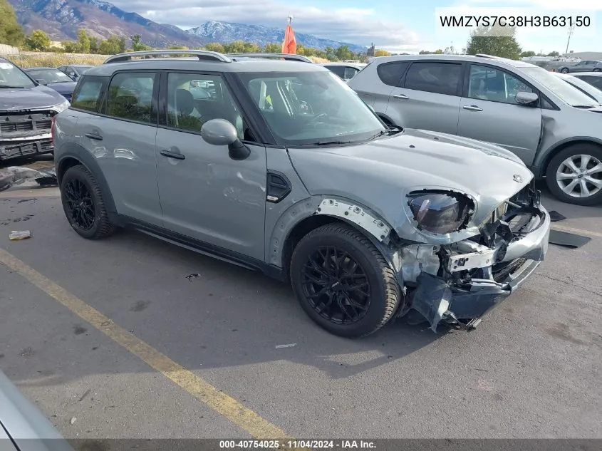 2017 Mini Countryman Cooper VIN: WMZYS7C38H3B63150 Lot: 40754025