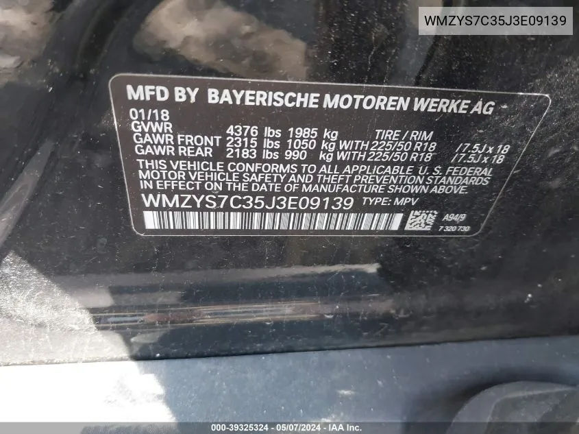 WMZYS7C35J3E09139 2018 Mini Countryman Cooper