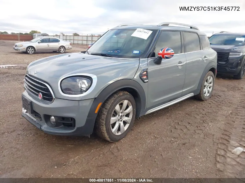 2019 Mini Countryman Cooper VIN: WMZYS7C51K3F45772 Lot: 40817851