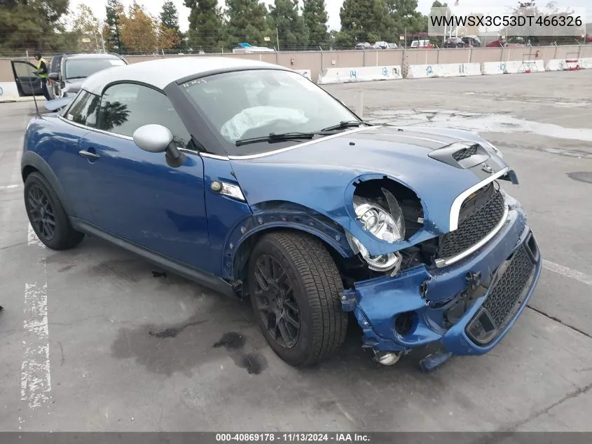 2013 Mini Coupe Cooper S VIN: WMWSX3C53DT466326 Lot: 40869178