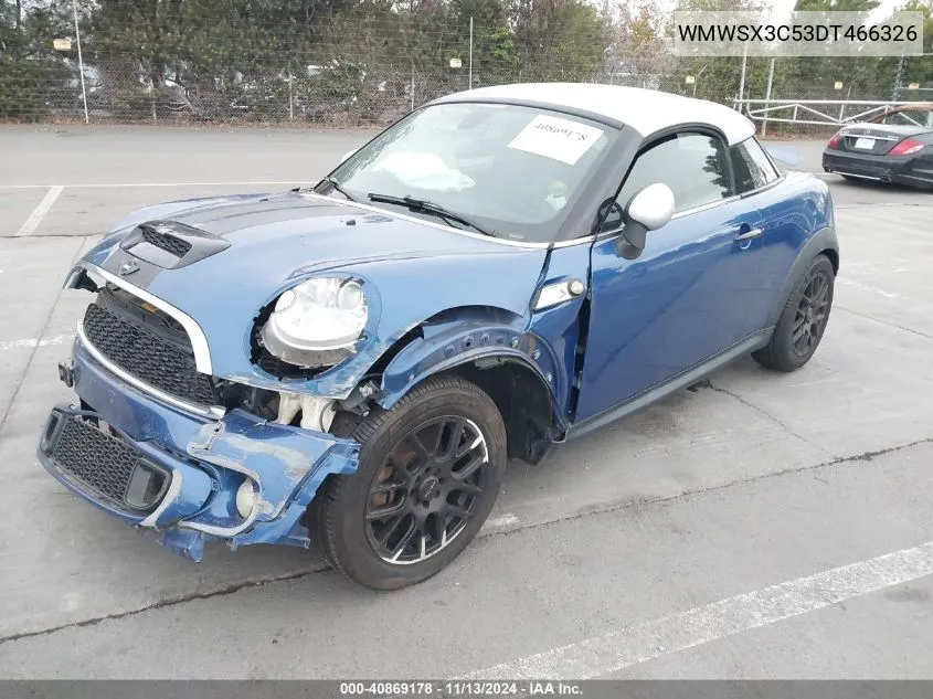 2013 Mini Coupe Cooper S VIN: WMWSX3C53DT466326 Lot: 40869178