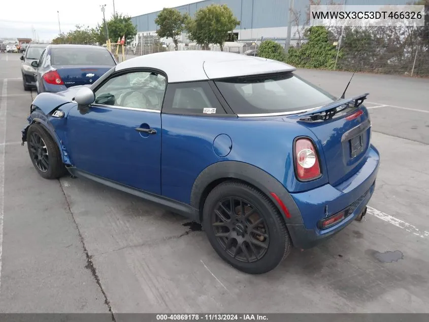 2013 Mini Coupe Cooper S VIN: WMWSX3C53DT466326 Lot: 40869178