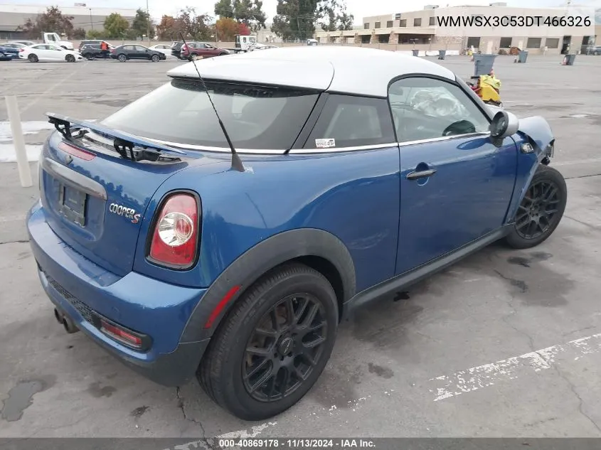 2013 Mini Coupe Cooper S VIN: WMWSX3C53DT466326 Lot: 40869178