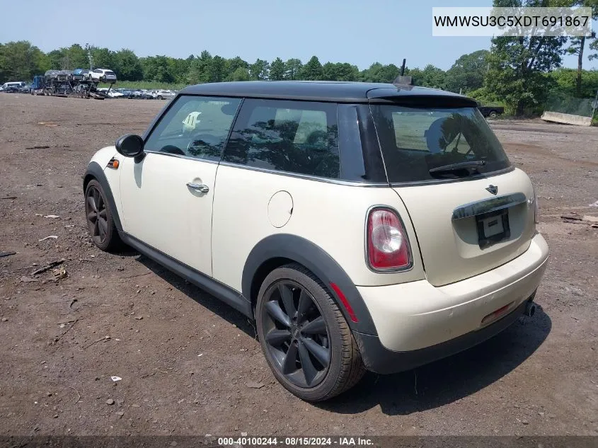 2013 Mini Hardtop Cooper VIN: WMWSU3C5XDT691867 Lot: 40100244