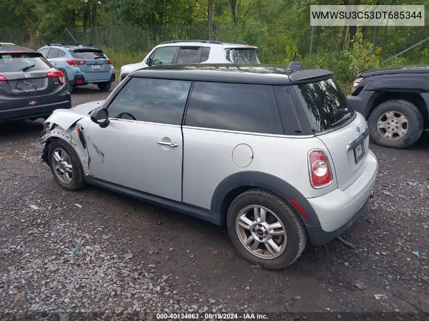 2013 Mini Hardtop Cooper VIN: WMWSU3C53DT685344 Lot: 40134863