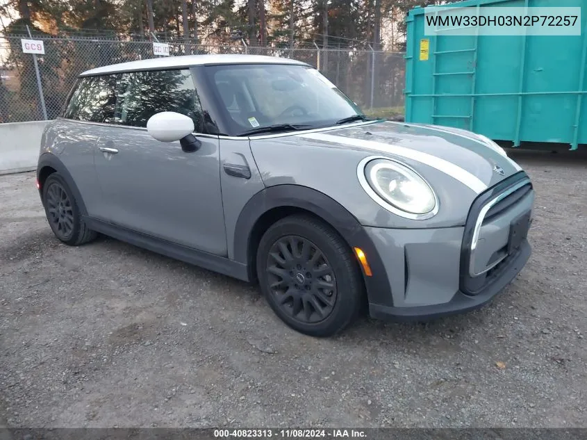 2022 Mini Hardtop Cooper VIN: WMW33DH03N2P72257 Lot: 40823313