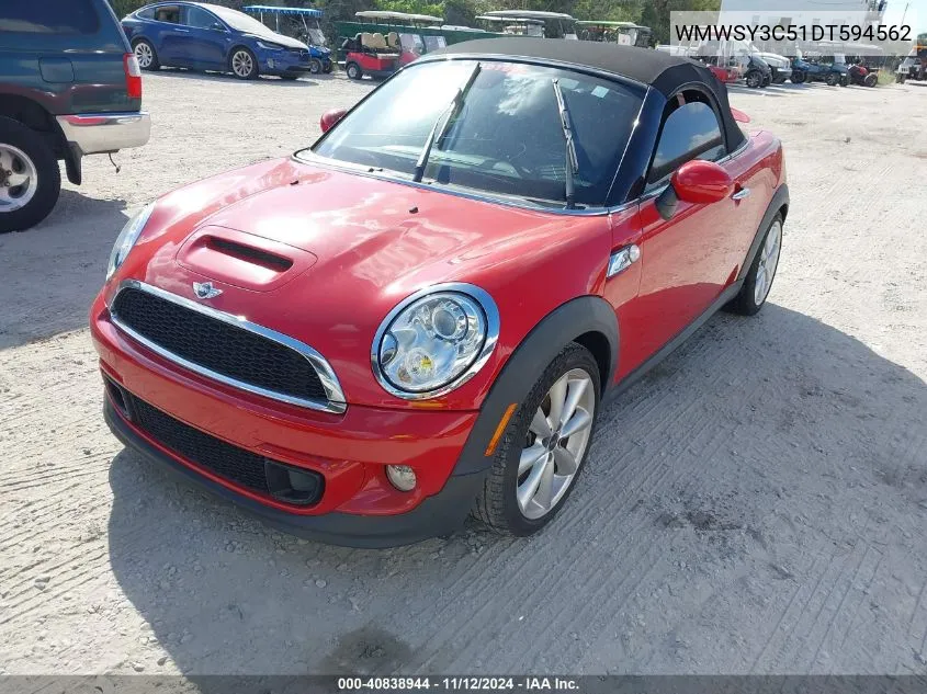 2013 Mini Roadster Cooper S VIN: WMWSY3C51DT594562 Lot: 40838944