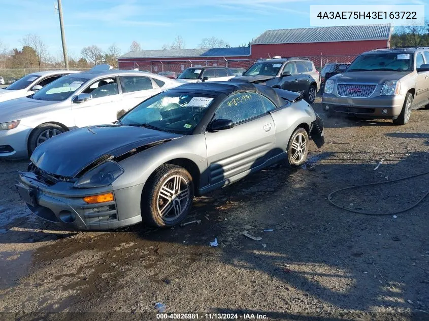 4A3AE75H43E163722 2003 Mitsubishi Eclipse Spyder Gts