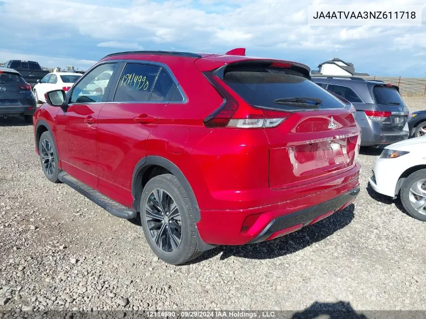 2022 Mitsubishi Eclipse Cross Le VIN: JA4ATVAA3NZ611718 Lot: 12114990