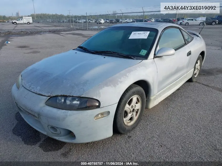 1999 Mitsubishi Eclipse Gs VIN: 4A3AK44Y3XE019092 Lot: 40785757