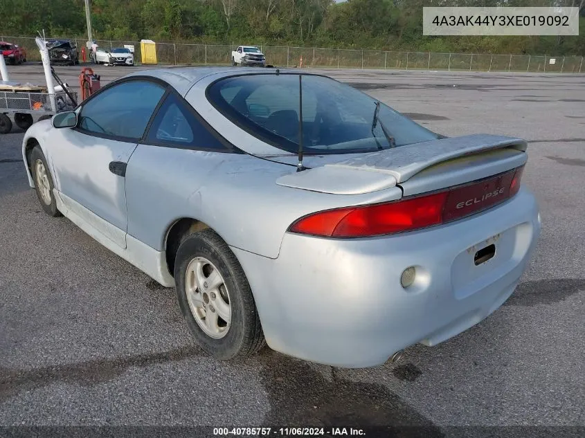 1999 Mitsubishi Eclipse Gs VIN: 4A3AK44Y3XE019092 Lot: 40785757