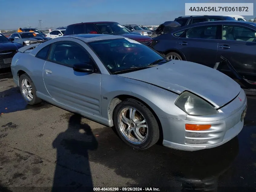 2000 Mitsubishi Eclipse Gt VIN: 4A3AC54L7YE061872 Lot: 40435298