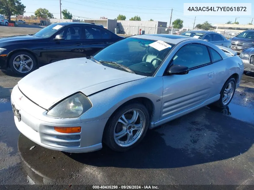 2000 Mitsubishi Eclipse Gt VIN: 4A3AC54L7YE061872 Lot: 40435298