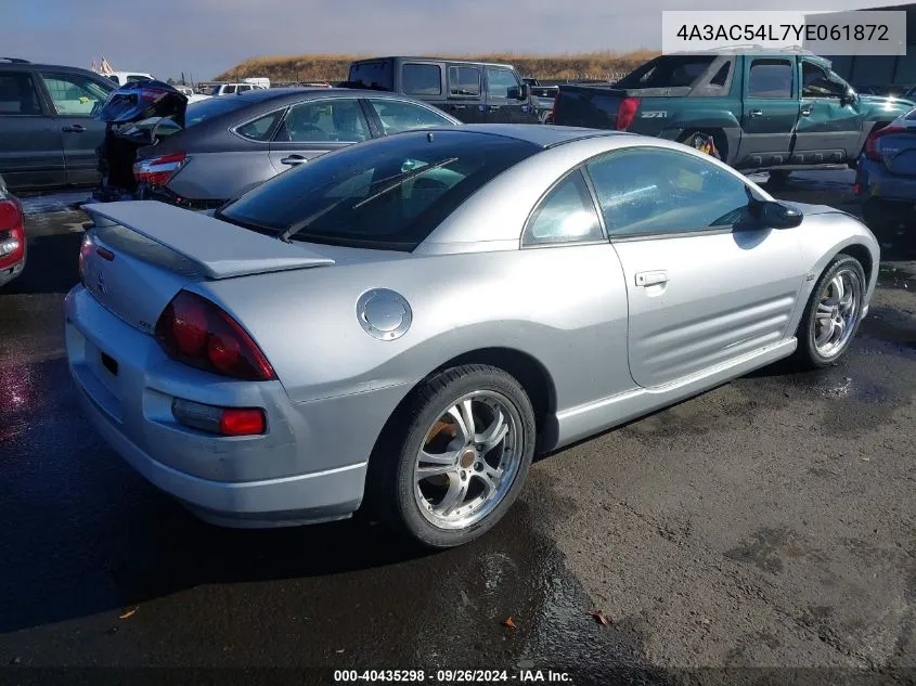 2000 Mitsubishi Eclipse Gt VIN: 4A3AC54L7YE061872 Lot: 40435298