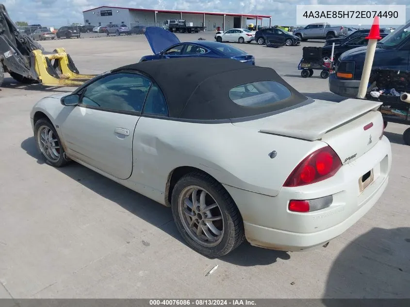 2002 Mitsubishi Eclipse Spyder Gt VIN: 4A3AE85H72E074490 Lot: 40076086