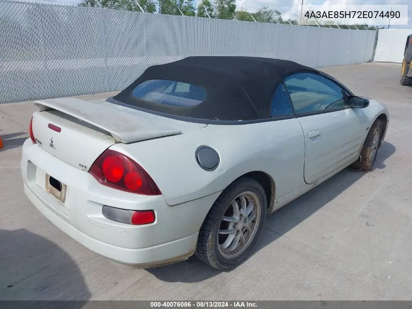 2002 Mitsubishi Eclipse Spyder Gt VIN: 4A3AE85H72E074490 Lot: 40076086