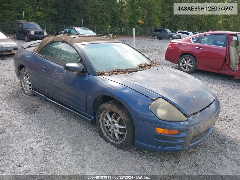 2002 Mitsubishi Eclipse Spyder Gt VIN: 4A3AE85H12E034597 Lot: 40193913