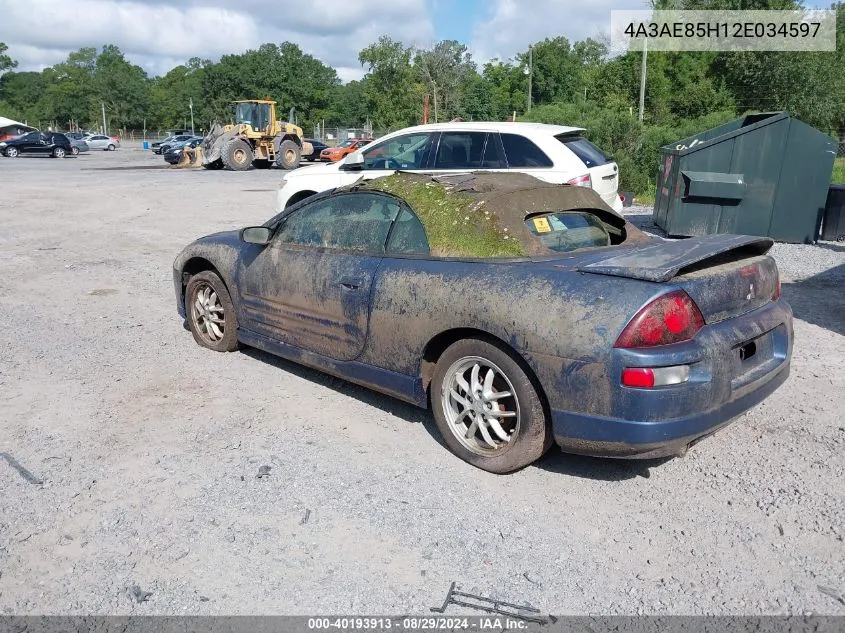 2002 Mitsubishi Eclipse Spyder Gt VIN: 4A3AE85H12E034597 Lot: 40193913