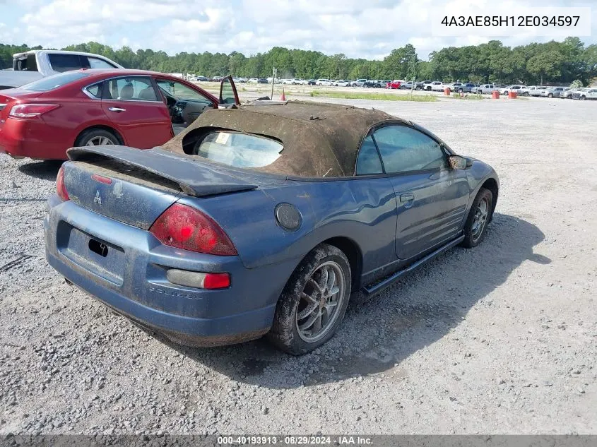 2002 Mitsubishi Eclipse Spyder Gt VIN: 4A3AE85H12E034597 Lot: 40193913