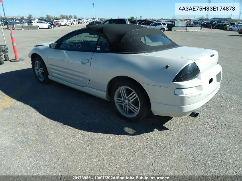 2003 Mitsubishi Eclipse Spyder Gts VIN: 4A3AE75H33E174873 Lot: 20178985