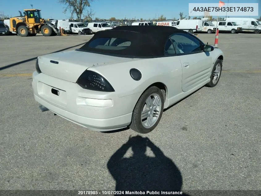 2003 Mitsubishi Eclipse Spyder Gts VIN: 4A3AE75H33E174873 Lot: 20178985