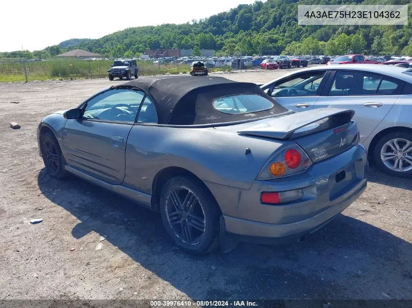 2003 Mitsubishi Eclipse Spyder Gts VIN: 4A3AE75H23E104362 Lot: 39976410