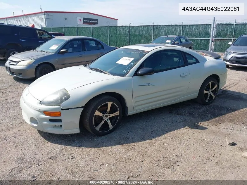 2003 Mitsubishi Eclipse Gs VIN: 4A3AC44G43E022081 Lot: 40200270