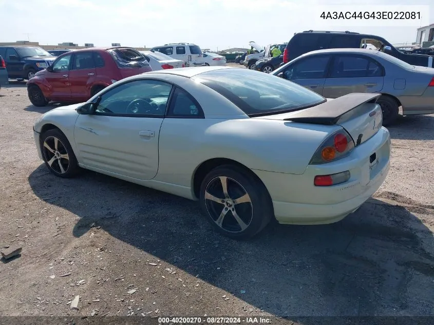 2003 Mitsubishi Eclipse Gs VIN: 4A3AC44G43E022081 Lot: 40200270