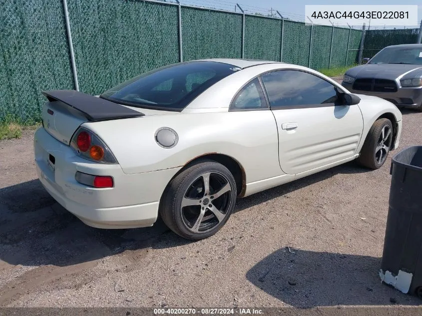 2003 Mitsubishi Eclipse Gs VIN: 4A3AC44G43E022081 Lot: 40200270