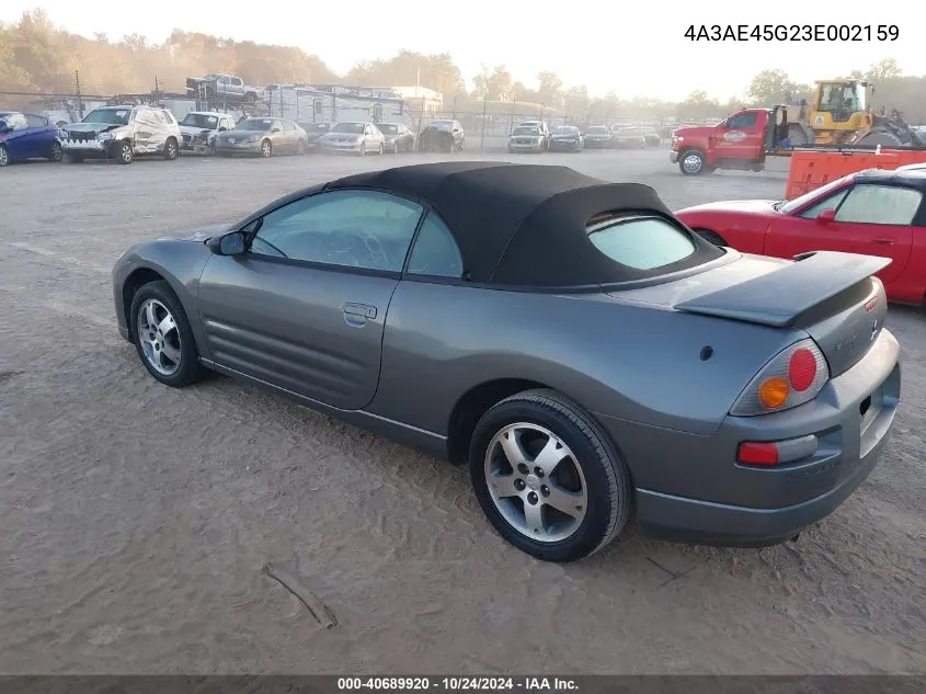 2003 Mitsubishi Eclipse Spyder Gs VIN: 4A3AE45G23E002159 Lot: 40689920