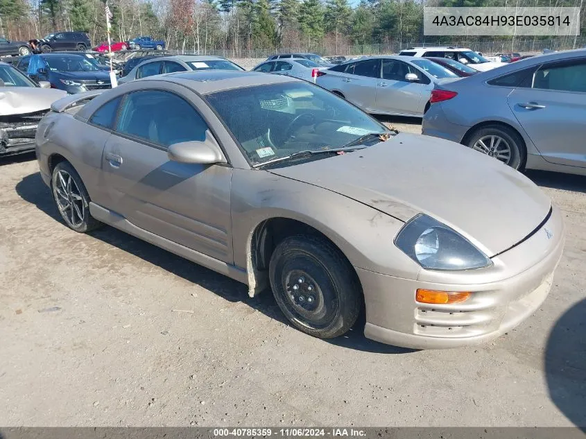 2003 Mitsubishi Eclipse Gt VIN: 4A3AC84H93E035814 Lot: 40785359