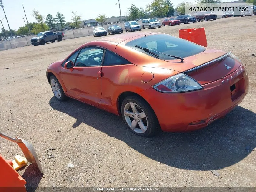 2006 Mitsubishi Eclipse Gt VIN: 4A3AK34T86E011650 Lot: 40363436