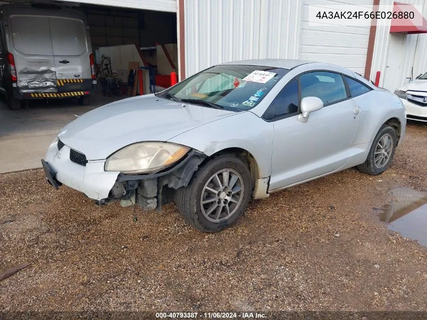 2006 Mitsubishi Eclipse Gs VIN: 4A3AK24F66E026880 Lot: 40793387