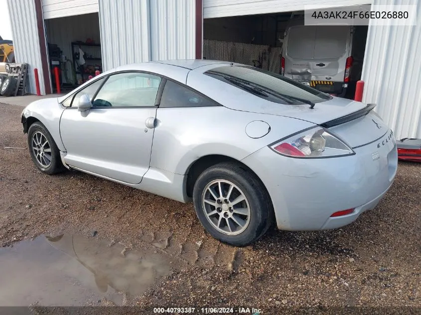 2006 Mitsubishi Eclipse Gs VIN: 4A3AK24F66E026880 Lot: 40793387