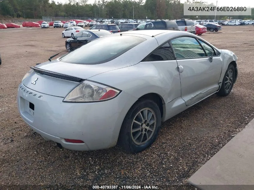 2006 Mitsubishi Eclipse Gs VIN: 4A3AK24F66E026880 Lot: 40793387