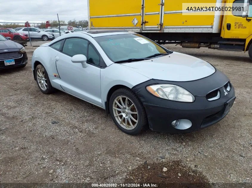 2006 Mitsubishi Eclipse Gt VIN: 4A3AK34T06E029981 Lot: 40825592