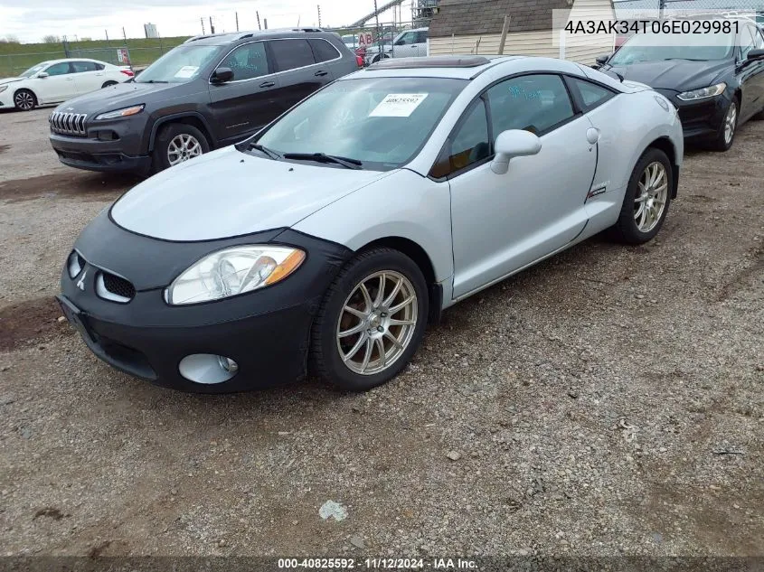 2006 Mitsubishi Eclipse Gt VIN: 4A3AK34T06E029981 Lot: 40825592