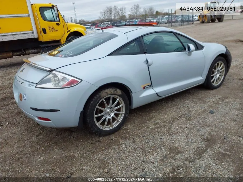 2006 Mitsubishi Eclipse Gt VIN: 4A3AK34T06E029981 Lot: 40825592