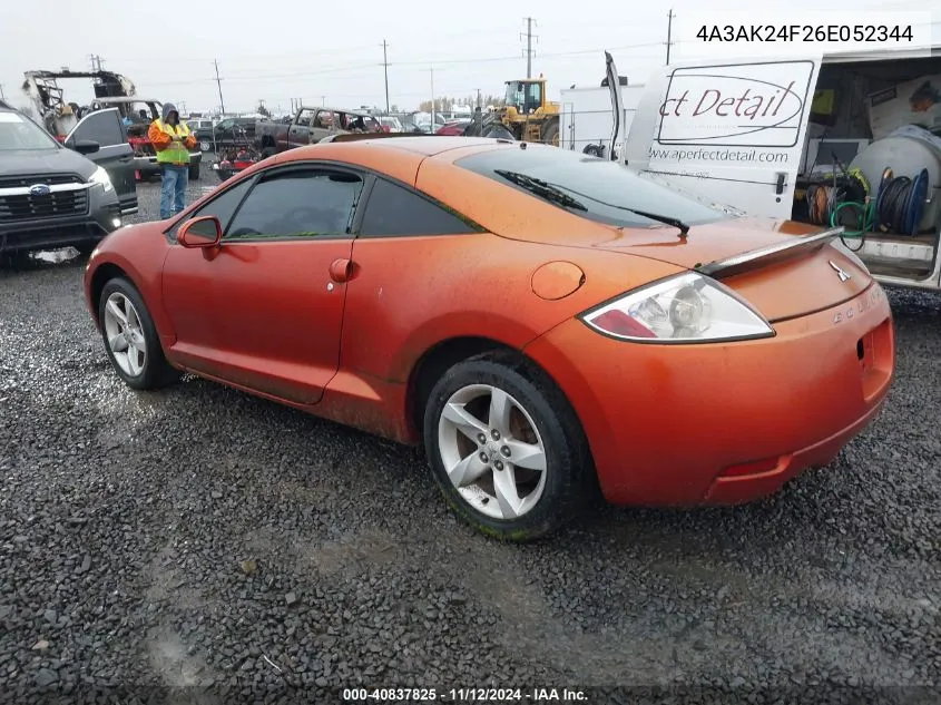 2006 Mitsubishi Eclipse Gs VIN: 4A3AK24F26E052344 Lot: 40837825