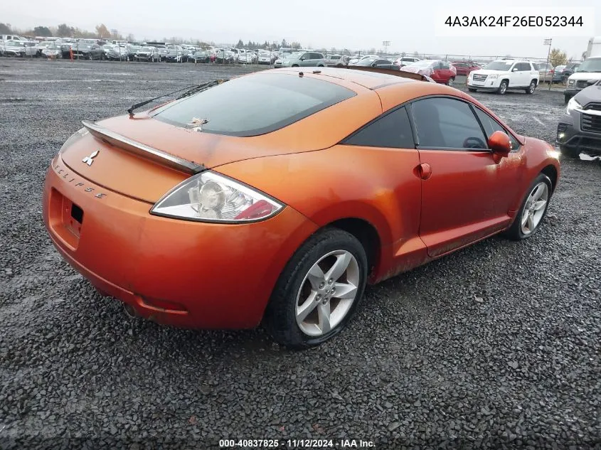 2006 Mitsubishi Eclipse Gs VIN: 4A3AK24F26E052344 Lot: 40837825