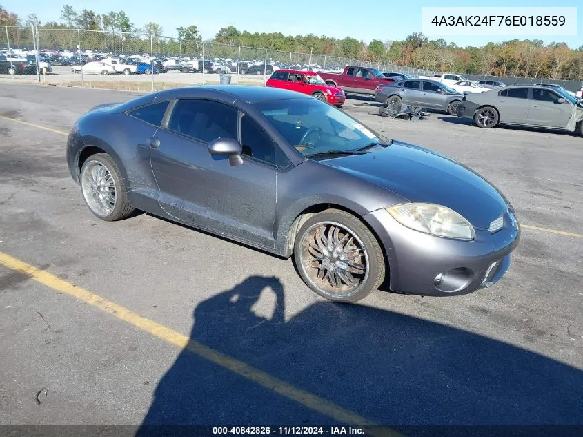 2006 Mitsubishi Eclipse Gs VIN: 4A3AK24F76E018559 Lot: 40842826